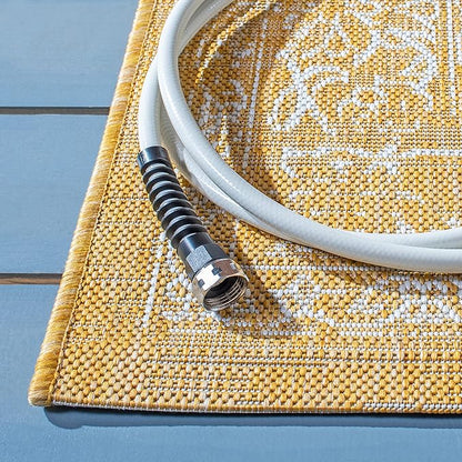 SAFAVIEH Washable Rug Outdoor Courtyard Collection - 2' x 3'7", Gold & Ivory, Non-Shedding & Easy Cleaning, Ideal for Patio, Front Door, Entryway, Doormat (CY8680-56021)