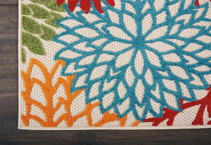 Nourison Aloha Indoor/Outdoor Green 2'3'' x 8' Area-Rug, Tropical, Botanical, Easy-Cleaning, Non Shedding, Bed Room, Living Room, Dining Room, Deck, Backyard, Patio (2x8)