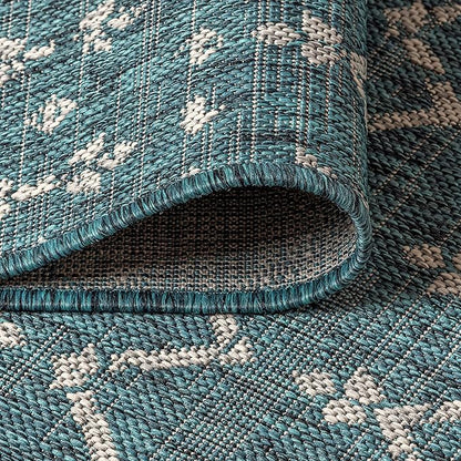 JONATHAN Y Moroccan Geometric Indoor Outdoor Runner Rug 2X10 Teal/Gray, Ourika Textured Weave for Backyard, Patio, Porch, Easy-Cleaning, High Traffic, Pet-Friendly, Non-Shedding (SMB108C-210)