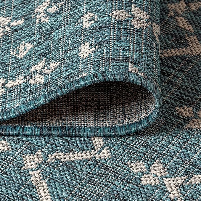 JONATHAN Y Moroccan Geometric Indoor Outdoor Area Rug 10X14 Teal/Gray, Ourika Textured Weave for Backyard, Patio, Porch, Easy-Cleaning, High Traffic, Pet-Friendly, Non-Shedding (SMB108C-14)