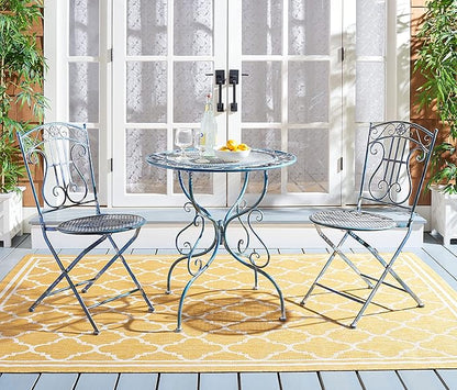 SAFAVIEH PAT5028C Outdoor Collection Semly Antique Blue 3-Piece Bistro Set