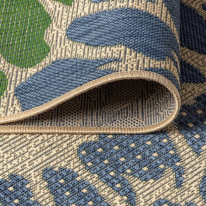 JONATHAN Y Floral Textured Weave Indoor Outdoor Runner Rug 2X10 Navy/Green, Zinnia Modern for Backyard, Patio, Porch, Easy-Cleaning, High Traffic, Pet-Friendly, Non-Shedding (SMB110B-210)