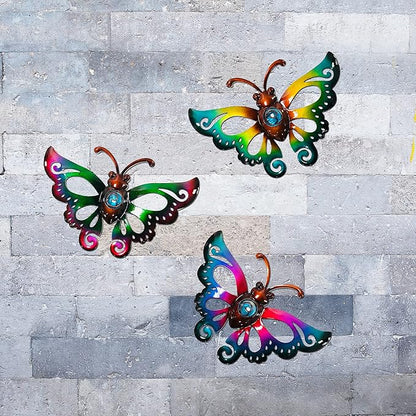 Garden Decor Clearance Metal Butterfly Wall decor 3D Wall Art Hanging Sculpture for Patio Fence, Set of 3, 9 inch, Indoor Outdoor Gift for Family
