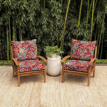 Arden earthFIBER Outdoor Deep Seat Cushion Set, 24 x 24, Rain-Proof, Fade Resistant, Deep Seat Bottom and Back Cushion for Chair, Sofa Luau Red Tropical Floral