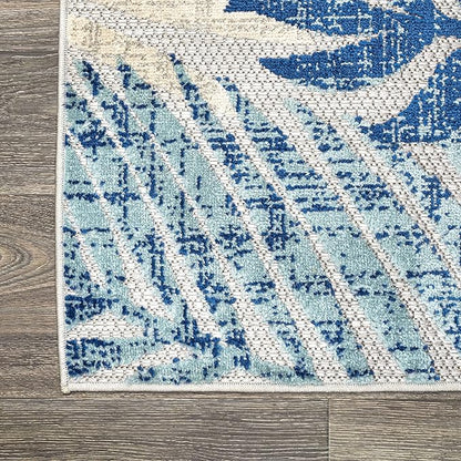 JONATHAN Y Tropics Palm Leaves Indoor Outdoor Area Rug 4X6 Gray/Blue, Boho for Backyard, Patio, Porch, Easy-Cleaning, High Traffic, Pet-Friendly, Non-Shedding (AMC100A-4)