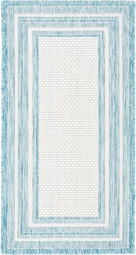 SAFAVIEH Washable Rug Outdoor Courtyard Collection - 2'7" x 5', Ivory & Aqua Blue, Non-Shedding & Easy Cleaning, Ideal for Patio, Backyard, Mudroom (CY8475-53612)
