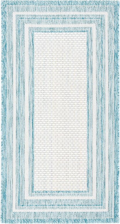 SAFAVIEH Washable Rug Outdoor Courtyard Collection - 8' x 10', Ivory & Aqua Blue, Non-Shedding & Easy Cleaning, Ideal for Patio, Backyard, Mudroom (CY8475-53612)