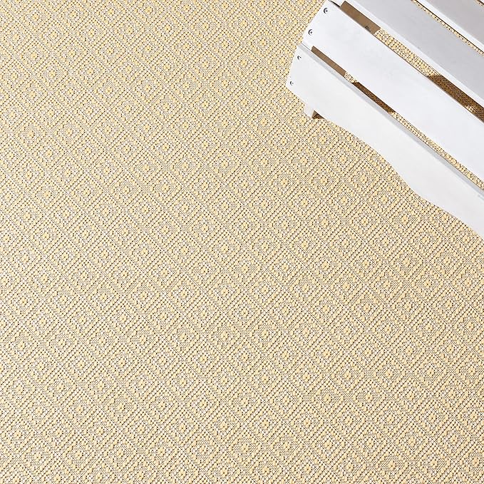 SAFAVIEH Washable Rug Outdoor Courtyard Collection - 6'7" x 9'6", Gold & Beige, Non-Shedding & Easy Cleaning, Ideal for Patio, Backyard, Mudroom (CY6235-30612)