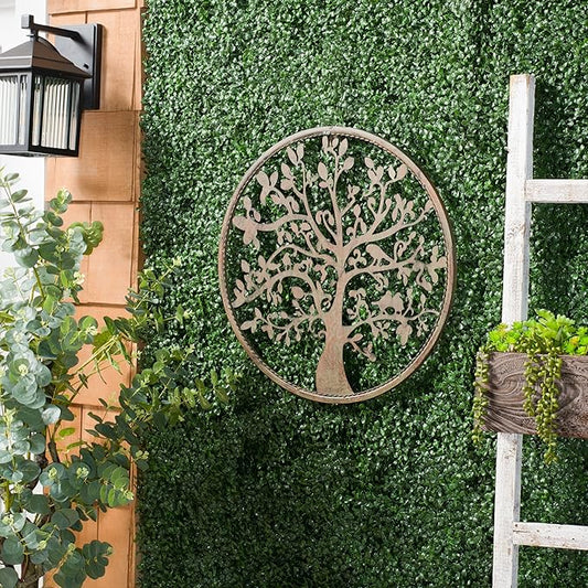 SAFAVIEH Outdoor Collection Tree of Life Antique Blue 20-inch Round Iron Wall Art