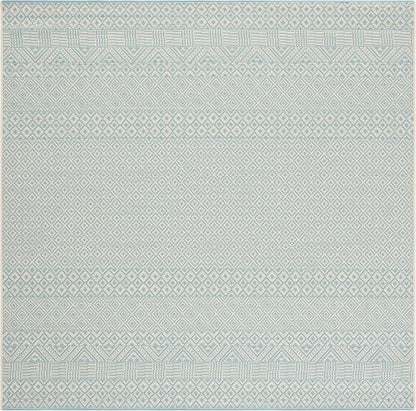 SAFAVIEH Washable Rug Outdoor Courtyard Collection - 6'7" Square, Beige & Aqua Blue, Non-Shedding & Easy Cleaning, Ideal for Patio, Backyard, Mudroom (CY6235-21312)