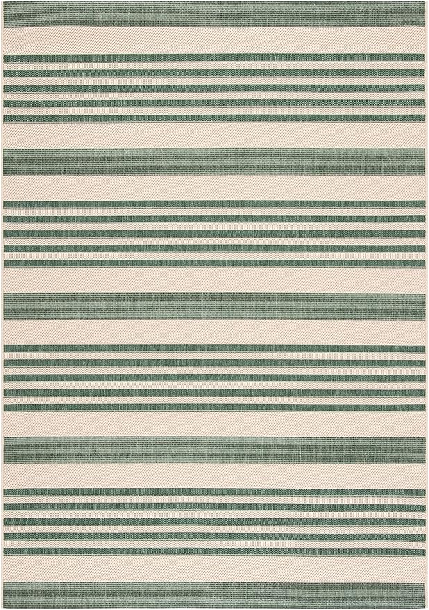 SAFAVIEH Washable Rug Outdoor Courtyard Collection - 5'3" x 7'7", Beige & Dark Green, Non-Shedding & Easy Cleaning, Ideal for Patio, Backyard, Mudroom (CY6062-322)