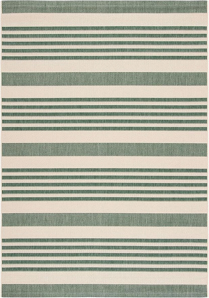 SAFAVIEH Washable Rug Outdoor Courtyard Collection - 5'3" x 7'7", Beige & Dark Green, Non-Shedding & Easy Cleaning, Ideal for Patio, Backyard, Mudroom (CY6062-322)