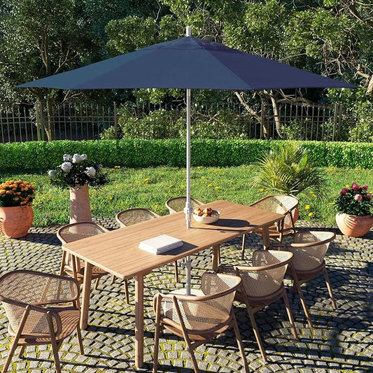 California Umbrella 11Ft Fiberglass Rib Patio Umbrella, Hand-Crank, Tilt-Collar, White Frame, Solution Dyed Navy Fabric
