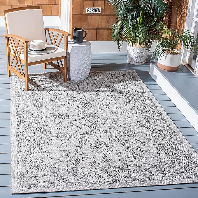 SAFAVIEH Courtyard Collection 2'7" x 5' Grey/Black CY8680 Indoor/ Outside Waterproof Easy cleansingPatio Backyard Mudroom Area Mat