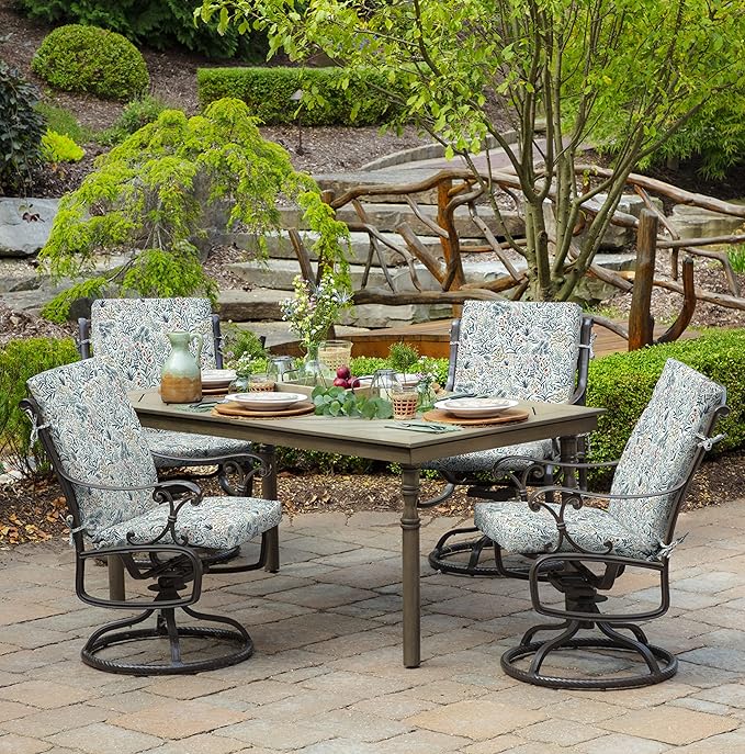 Arden Outdoor Dining Chair Cushion, 20 in x 44 in (Seat: 20x20, Back: 20x24), Weather-Proof, Rain-Proof, Fade Resistant Patio Cushion for Patio, Dining, or Rocking Chairs Pistachio Botanical