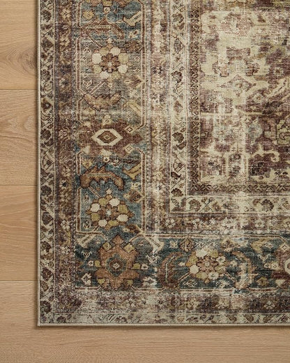 Loloi Magnolia Home by Joanna Gaines Sinclair Collection SIN-01 Rust/Lagoon 5'-0" x 7'-0", .25" Pile Height, Machine Washable, Area Rug
