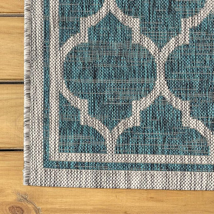 JONATHAN Y Moroccan Trellis Indoor Outdoor Round Area Rug 6 Ft Teal/Gray, Trebol Textured Weave for Backyard, Patio, Porch, Easy-Cleaning, High Traffic, Pet-Friendly, Non-Shedding (SMB109E-6R)