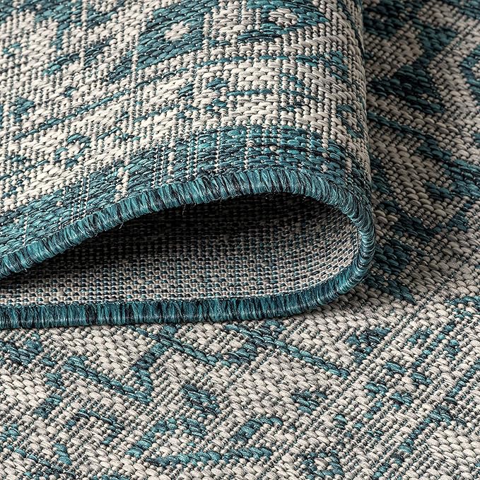 JONATHAN Y Medallion Weave Indoor Outdoor Octagon Area Rug 8 Ft Teal Blue/Gray, Sinjuri Textured for Backyard, Patio, Porch, Easy-Cleaning, High Traffic, Pet-Friendly, Non-Shedding (SMB101C-8TGN)