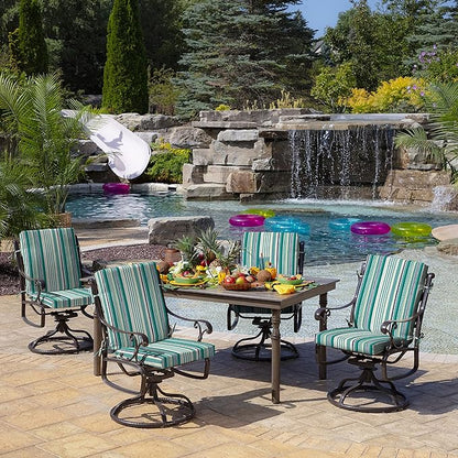 Arden 2-Pack Outdoor Patio Dining Chair Cushion, 20x44, Rain-Proof Seat Pad, Fade-Resistant Outdoor Cushion Teal Cobalt Stripe