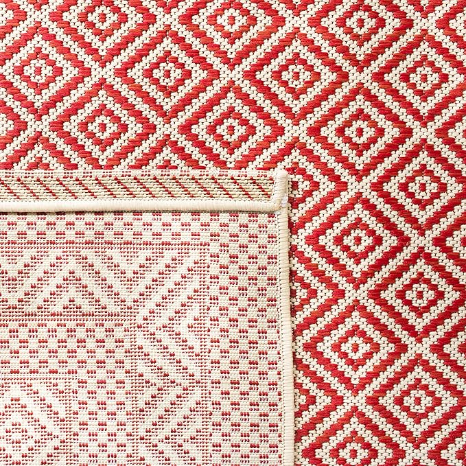 SAFAVIEH Washable Rug Outdoor Courtyard Collection - 2'3" x 8' Runner, Beige & Red, Non-Shedding & Easy Cleaning, Ideal for Patio, Entryway, Mudroom, Hallway, Kitchen (CY6235-23812)