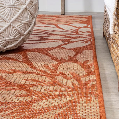 JONATHAN Y Floral Textured Weave Indoor Outdoor Runner Rug 2X10 Orange/Cream, Zinnia Modern for Backyard, Patio, Porch, Easy-Cleaning, High Traffic, Pet-Friendly, Non-Shedding (SMB110E-210)