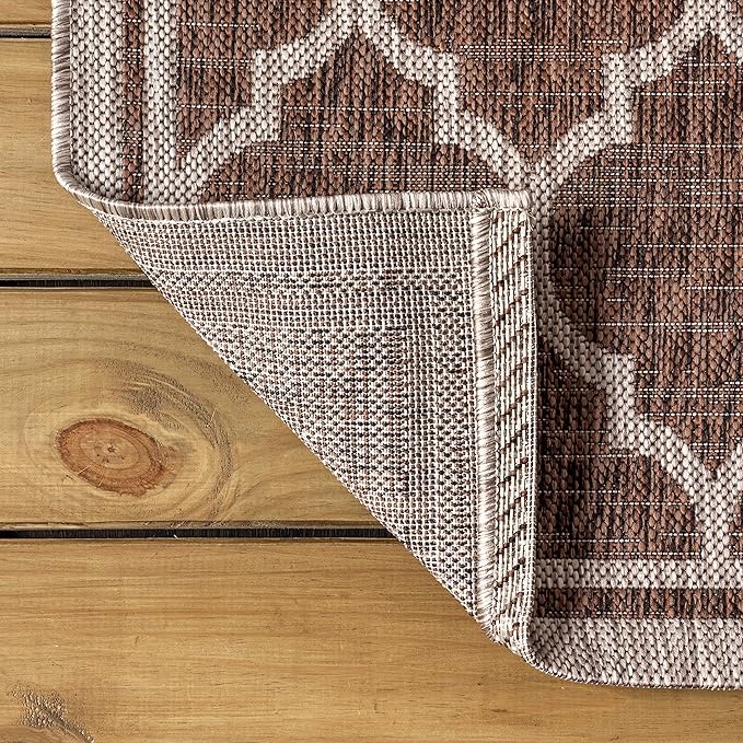 JONATHAN Y Moroccan Trellis Indoor Outdoor Runner Rug 2X14 Espresso/Taupe, Trebol Textured Weave for Backyard, Patio, Porch, Easy-Cleaning, High Traffic, Pet-Friendly, Non-Shedding (SMB109B-214)