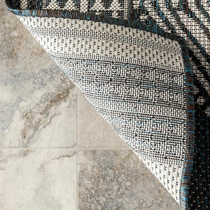 nuLOOM 4' x 6' Outdoor Tribal Geometric Area Rug, Stain Resistant, Weather Resistant, High Traffic, Patio, Balcony, Outside, Ranya Turquoise