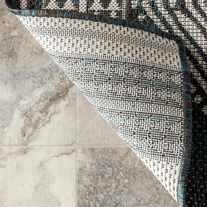 nuLOOM 5' x 8' Outdoor Tribal Geometric Area Rug, Stain Resistant, Weather Resistant, High Traffic, Patio, Balcony, Outside, Ranya Turquoise