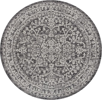 JONATHAN Y Boho Medallion Indoor Outdoor Round Area Rug 3 Ft Black/Gray, Malta Textured Weave for Backyard, Patio, Porch, Easy-Cleaning, High Traffic, Pet-Friendly, Non-Shedding (SMB104C-3R)