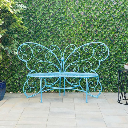 Alpine Corporation BAZ400BL Indoor Outdoor Metal Butterfly Shaped Garden Bench, 62" Long, Blue