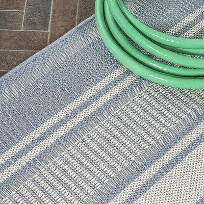 JONATHAN Y Double Stripe Indoor Outdoor Runner Rug 2X8 Blue/Light Gray, Haynes Modern for Backyard, Patio, Porch, Easy-Cleaning, High Traffic, Pet-Friendly, Non-Shedding (SMB202E-28)