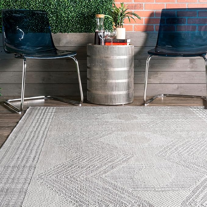 Nuloom Ranya Light Grey/Ivory, 2' x 8', Tribal Geometric, Soft and Cozy, High Traffic, Stain Resistant, Easy Clean, Durable Runner for Indoor/Outdoor Patio, Deck, Porch, Garden, Courtyard