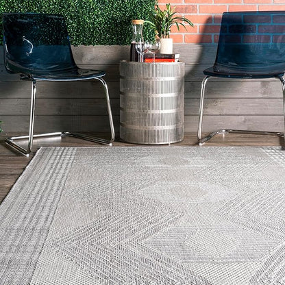 Nuloom Ranya Light Grey/Ivory, 2' x 8', Tribal Geometric, Soft and Cozy, High Traffic, Stain Resistant, Easy Clean, Durable Runner for Indoor/Outdoor Patio, Deck, Porch, Garden, Courtyard