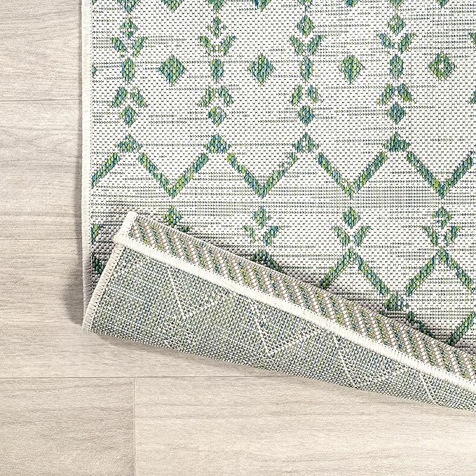 JONATHAN Y Moroccan Geometric Indoor Outdoor Area Rug 9X12 Green/Ivory, Ourika Textured Weave for Backyard, Patio, Porch, Easy-Cleaning, High Traffic, Pet-Friendly, Non-Shedding (SMB108R-9)