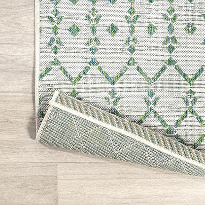 JONATHAN Y Moroccan Geometric Indoor Outdoor Area Rug 9X12 Green/Ivory, Ourika Textured Weave for Backyard, Patio, Porch, Easy-Cleaning, High Traffic, Pet-Friendly, Non-Shedding (SMB108R-9)