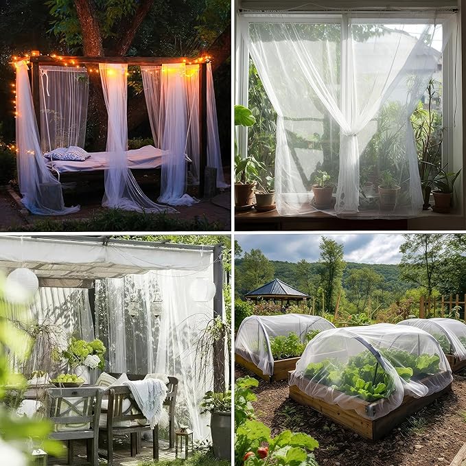 White DIY Mosquito Net Fabric | 10x10 FT Netting 2 Pack | Insect Cover for Garden, Patio, Outdoor & Windows | Multiple Sizes in Black, White & Green | Raised Bed Screen Mesh Barrier
