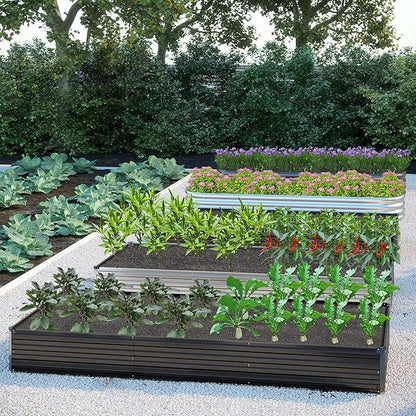 DIIYIV 2PCS 8x4x1FT Galvanized Raised Garden Bed Kit,Vegetable Boxes-Rectangle Metal Flower Box,Large Planter Raised Beds Outdoor Garden for Planting,Fruit,Herb-Silver