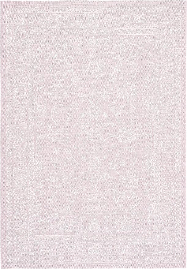 SAFAVIEH Courtyard Collection 4' x 5'7" Soft Pink/Ivory CY8680 Indoor/ Outside Waterproof Easy cleansingPatio Backyard Mudroom Area Mat