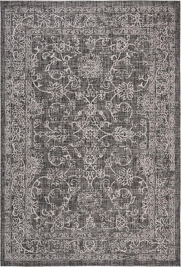 SAFAVIEH Washable Rug Outdoor Courtyard Collection - 4' x 5'7", Black & Ivory, Non-Shedding & Easy Cleaning, Ideal for Patio, Backyard, Mudroom (CY8680-36621)