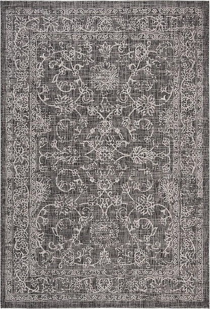 SAFAVIEH Washable Rug Outdoor Courtyard Collection - 4' x 5'7", Black & Ivory, Non-Shedding & Easy Cleaning, Ideal for Patio, Backyard, Mudroom (CY8680-36621)