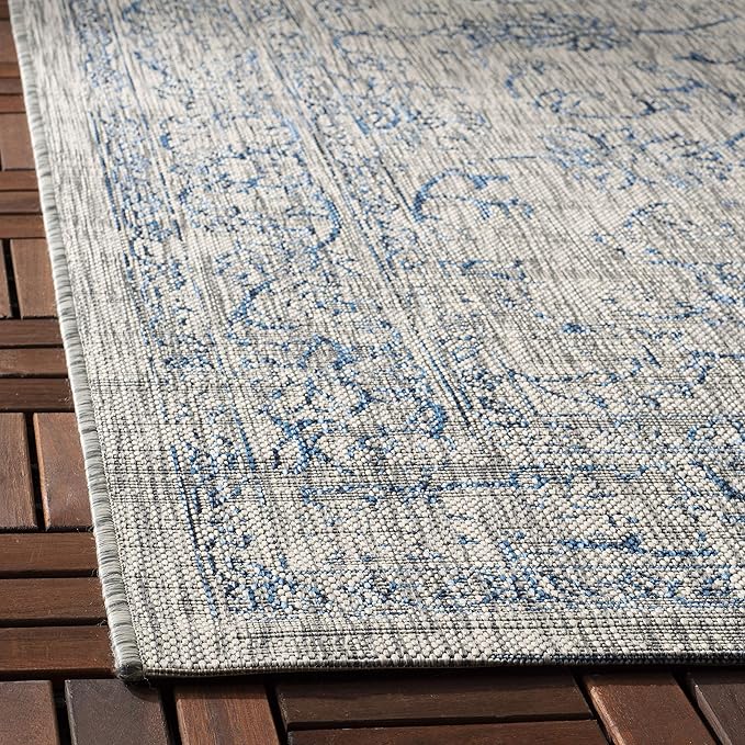 SAFAVIEH Courtyard Collection 8' x 10' Grey/Navy CY8680 Indoor/ Outside Waterproof Easy cleansingPatio Backyard Mudroom Area Mat