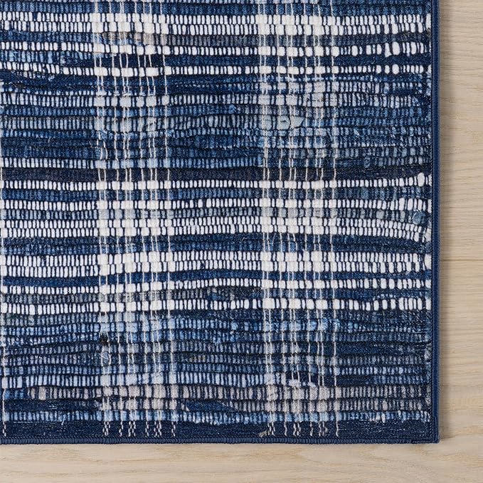 Dash & Albert Denim Plaid Blue Machine Washable Rug, 5 X 8 Feet, Blue/White Plaid Pattern