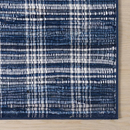 Dash & Albert Denim Plaid Blue Machine Washable Rug, 7.5 X 9.5 Feet, Blue/White Plaid Pattern