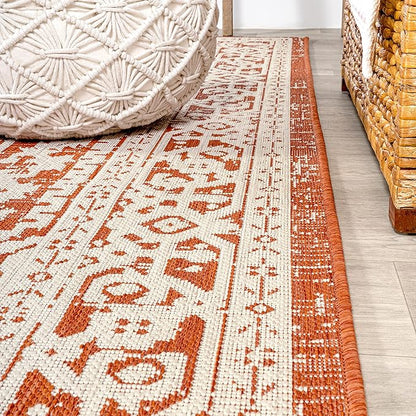 JONATHAN Y Medallion Weave Indoor Outdoor Area Rug 4X6 Orange/Cream, Sinjuri Textured for Backyard, Patio, Porch, Easy-Cleaning, High Traffic, Pet-Friendly, Non-Shedding (SMB101F-4)