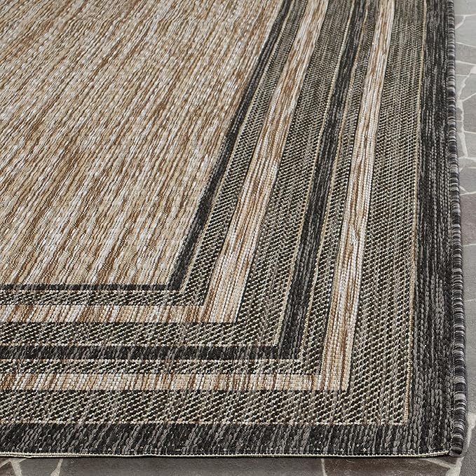 SAFAVIEH Washable Rug Outdoor Courtyard Collection - 9' Square, Natural & Black, Non-Shedding & Easy Cleaning, Ideal for Patio, Backyard, Mudroom (CY8475-37312)