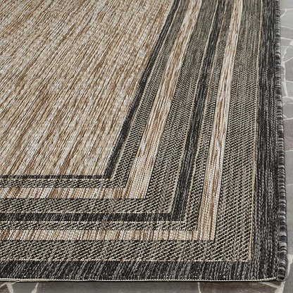 SAFAVIEH Washable Rug Outdoor Courtyard Collection - 9' Square, Natural & Black, Non-Shedding & Easy Cleaning, Ideal for Patio, Backyard, Mudroom (CY8475-37312)