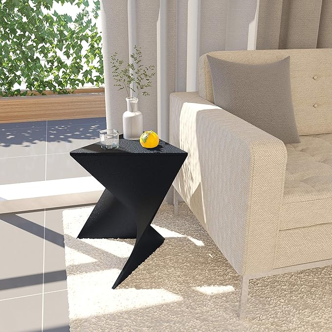 LeisureMod 15.75" Stackable Weather-Resistant Plastic Triangular Side Table - Accent End Table for Indoor & Outdoor Use (Black, Single)