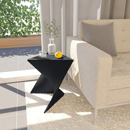 LeisureMod 15.75" Stackable Weather-Resistant Plastic Triangular Side Table - Accent End Table for Indoor & Outdoor Use (Black, Single)