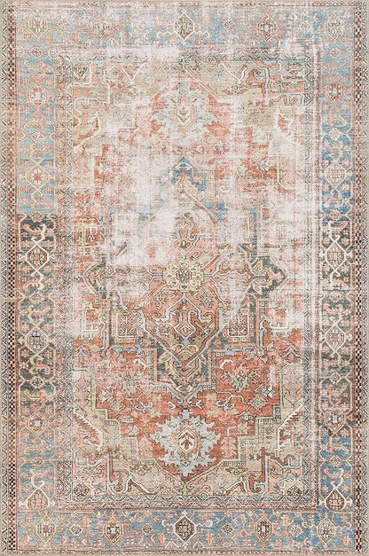 Loloi Loren Collection LQ-15 Terracotta/Sky 3'-6" x 5'-6" Accent Rug