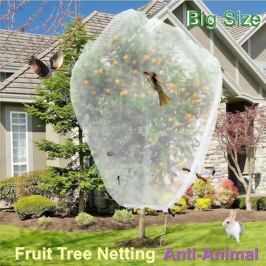 Fruit Tree Netting with Drawstring & Zipper - 4 Pack 10×10 FT - Reusable Plant Protection Bag, Heavy Duty PE Mesh Cover for Blueberry Bushes - Blocks Birds/Deer/Squirrels